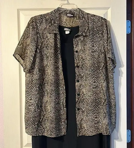 Vintage Early Morning Snake Skin Print 2 Piece Dress Suit 22 Black Size undefined