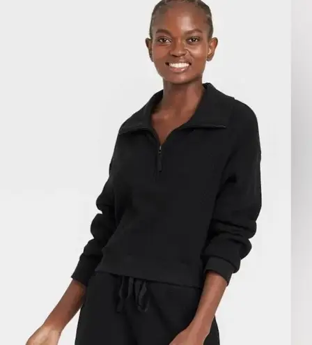 Stars Above Black Waffle Knit Quarter Zip Lounge Sleep Sweatshirt - size XXL