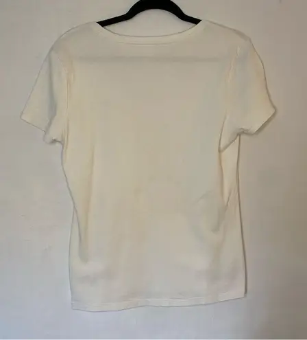 Tommy Hilfiger  Thick White Cotton V-Neck T Shirt Short Sleeves Large