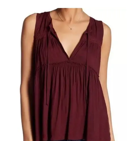 Melrose and Market Y2K Crochet Trim Top Size S Babydoll Sleeveless Tiered Boho