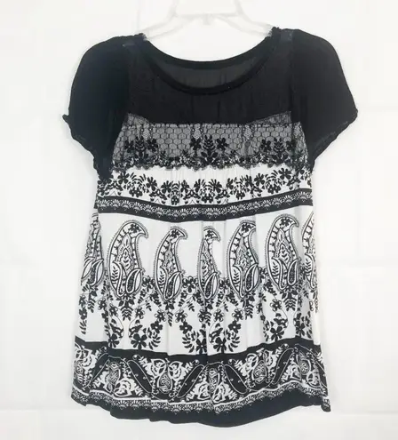 Bila Short Sleeve Floral Swing Top Size S Black