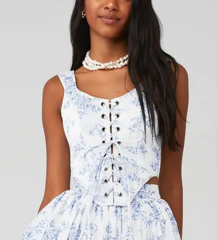 Selfie corset in bed and breakfast duchess Blue