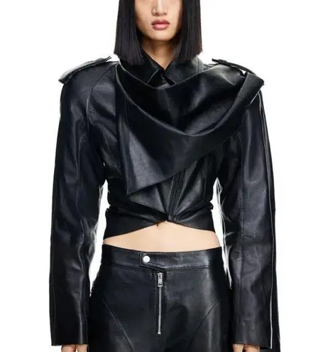 NWT H&M x Mugler Leather Jacket with Scarf Size XS