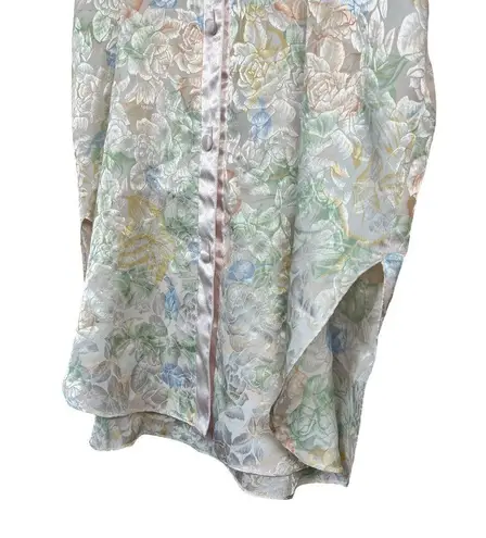 Amanda Smith VTG 90s Short Sleeve Button Down Pink Floral Satin Night Shirt