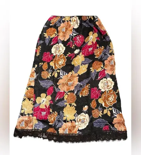 Band of the Free Lilou Floral Lace Slip Midi Skirt Black Berry Size S NWT