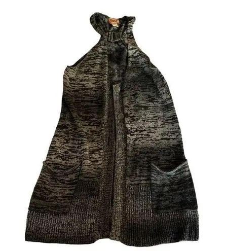 Mudd  Chunky knit sweater vest black gray sleeveless pockets button up V-neck