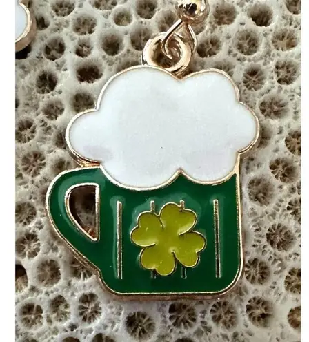 St Patricks Day Earrings Beer Four Leaf Clover Dangle Hooks Parade New F… Gold
