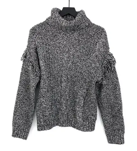 LEE COOPER Fringe Sleeve Turtleneck Knit Sweater Heather Grey M Gray Size M