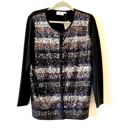 Quacker Factory  Black Ombr Sequin Cardigan