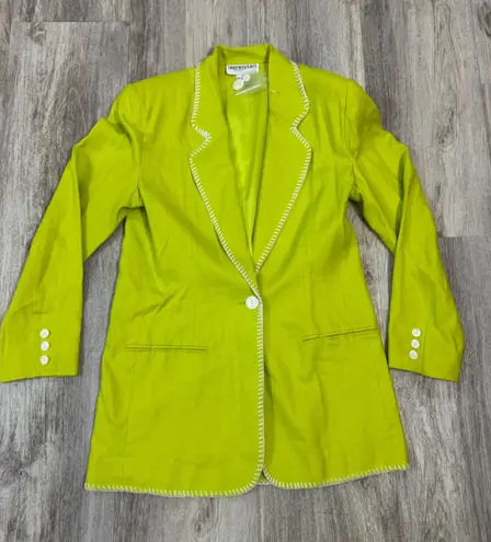Vintage Y2K Bloomingdales Petites Womens Lime Green Linen Blazer Jacket Size 6