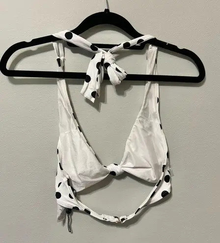 Sunn Lab Swim Knot Front Halter Bikini Top White Black Polka Dots NWOT XS