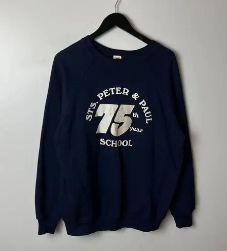 Vintage 70s 80s Velva Sheen STS Peter & Paul School Sweatshirt L 75th Year USA Blue Size L