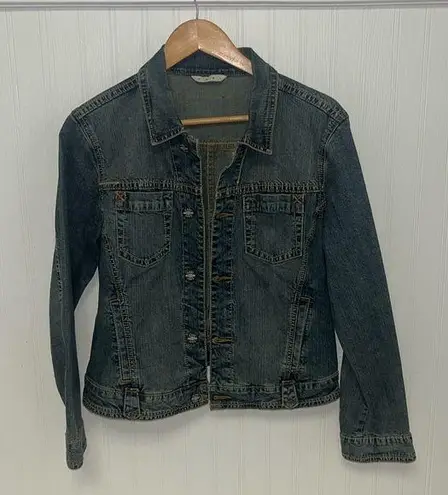 CAbi  Jean Jacket Blue Denim Button Front Cropped