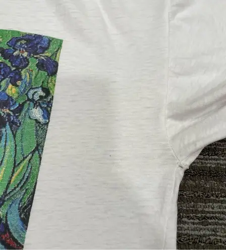 Vintage 90s Van Gogh Irises Painting Single Stitch Tee Tshirt Graphic Art L/XL White