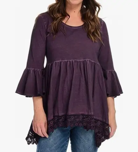 indigo. Thread Co blue bell sleeve asymmetrical hem tunic