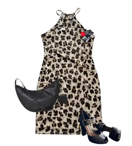 Bold Elements Dress Womens Brown Leopard Print Bodycon Elegant Stretch Size M