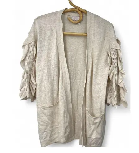 Rachel Parcell DESIGNER | S | Cream Ruffle Sleeve Sundance Knit Cardigan Sweater