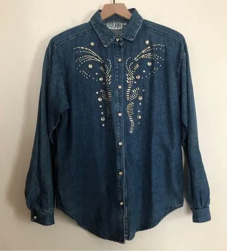 Vintage City Girl Sport Denim Beaded Three Piece Skirt Top Jacket Set Outfit Blue Size 10
