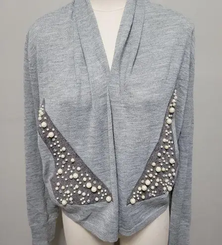 Spiegel gray pearl embellished open front wool blend cardigan size large