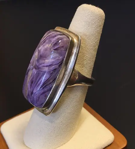 Amethyst Vintage Cabochon Sterling Silver Cocktail Ring Sz 7•1/4