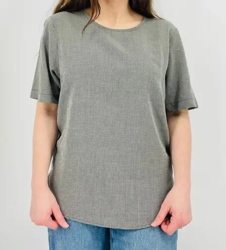 vintage cottagecore essential gingham blouse top flowy shortsleeve minimalist xs Black