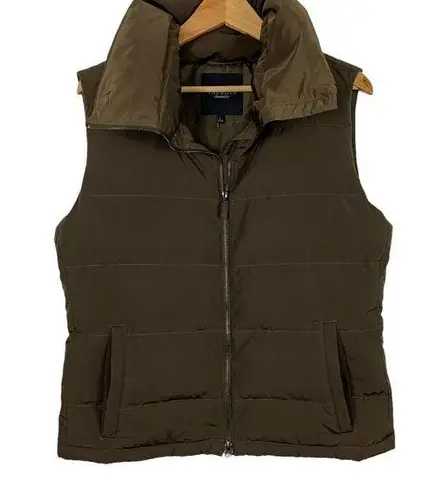 Talbots  Sz Large Puffer Vest Down Feather Filling Brown Zip Up Pockets Collared