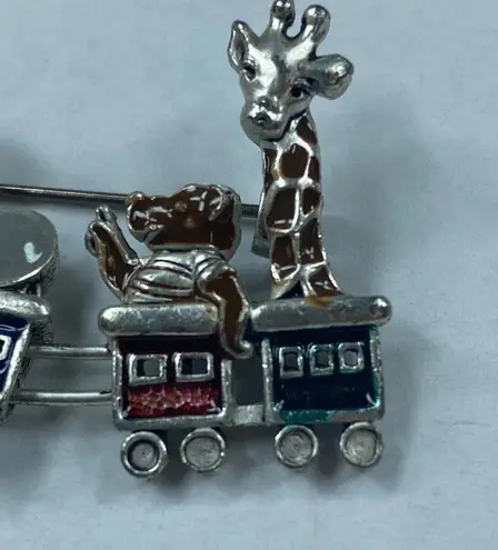 Locomotive Circus Train Pin Brooch Elephant Bear or Dog Giraffe Silver Tone