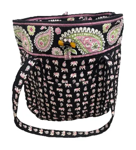 Vera Bradley Villager Tote Bag Pink Elephants Retired Black Quilted RARE 2007