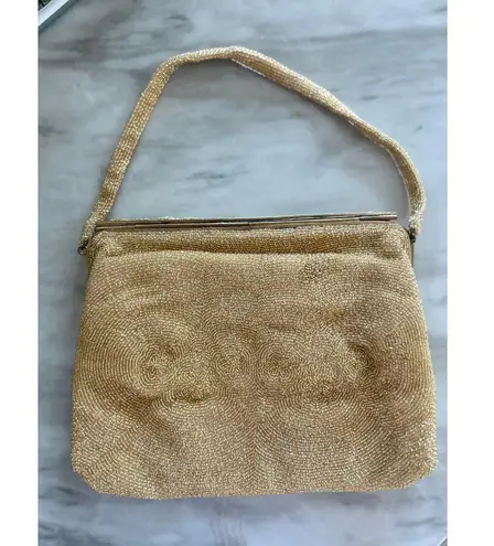 Le Goût du Jour Gold Beaded Swirl Rhinestone Filigree 50s Wrist Bag