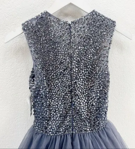 Terani Couture Terani Rhinestone Bodice Charcoal Gray Prom Dress Tulle Gown Formal Size 2 NWT