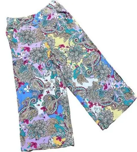 Anne Klein  Jeans Multi Color Wide Leg Paisley Palazzo Cropped Boho Pants Size S