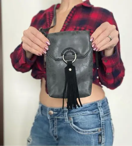 Vegan Leather Purse Crossbody Multiway Waist Fanny Pack Gray Fringe Boho