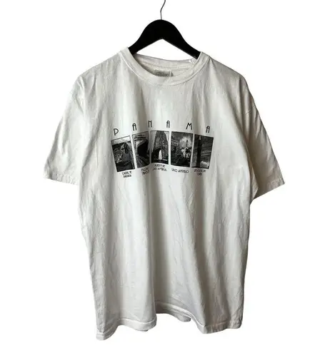 Vintage Y2K Panama T Shirt White Extra Large XL Graphic Tee 100% Cotton Solid