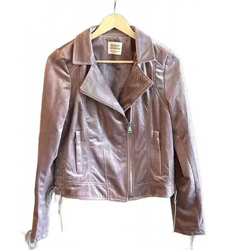 Ashley by 26 International Light Pink Jacket Sz Medium Velvet Moto Lace Up Y2K