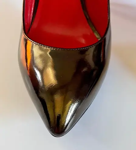 Charles Jourdan Charles Jordan Paris "Bridget" Classic Black Burgundy Iridescent Patent Pump New