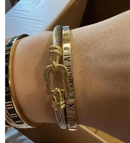 18K Silver Plated Roman Numeral Cubic Zirconia Bangle Bracelet Stainless Steel