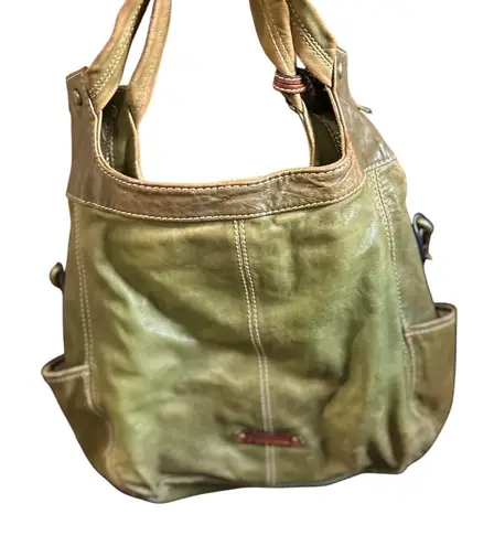 Fossil Distressed Leather Hobo Shoulder Bag Olive Green Convertible Strap