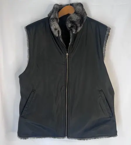 Blassport Reversible Faux Fur & Faux Leather Puffy Vest Size Large Boho Gray