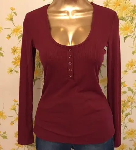 Long sleeve Rib Henley top marron size S