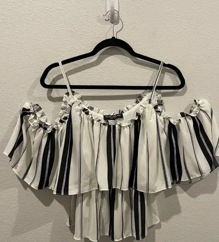 Central Park West Striped Off Shoulder Crop Top