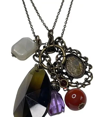 Mud Pie Charm Necklace Double Strand Chain Boho Bohemian Jewelry Marked u