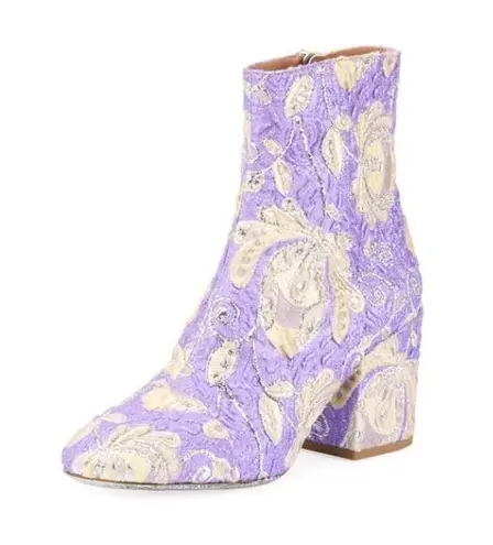 Dries Van Noten  Purple Floral Brocade Block-Heel Ankle Boot sz 36 1/2 US 6 NEW