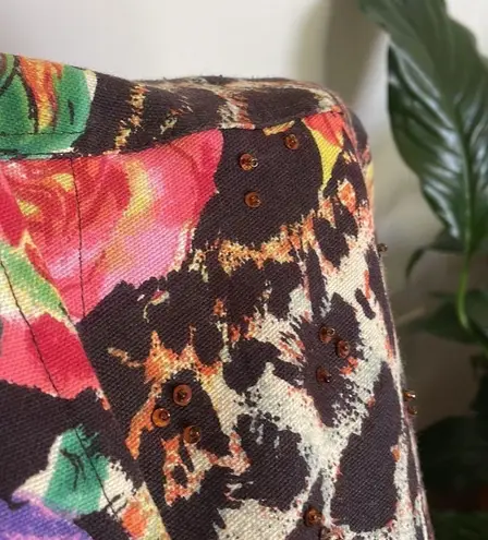 Candy Couture Cotton button embellished Jacket Light Animal Print Floral Size XL Brown