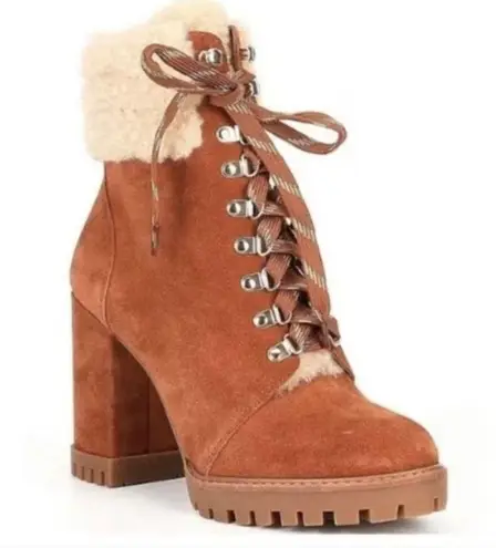 Gianni Bini Suede Lug Sole Platform Hiking Bootie Lace Up Brown Size 6 New