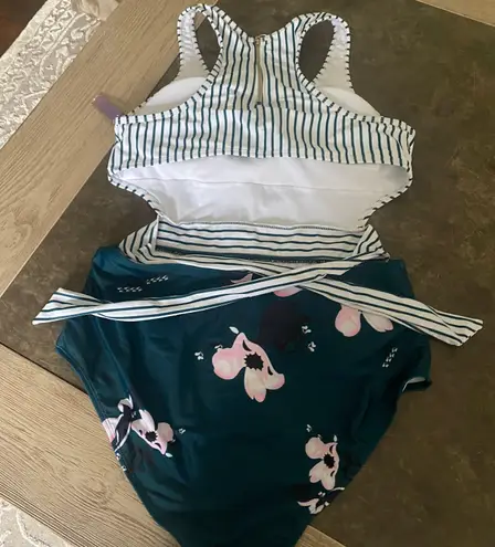 MOLYBELL Swimsuits for Women High Waisted Bathing Suit Monokini Floral Print Cutout Racerback Zip Up Multi Size XL