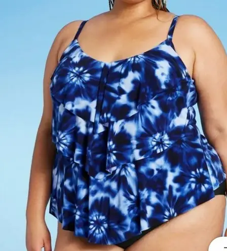 Aqua Green Women's Plus Size Tiered Tie Dye Tankini Top - Size: 18W