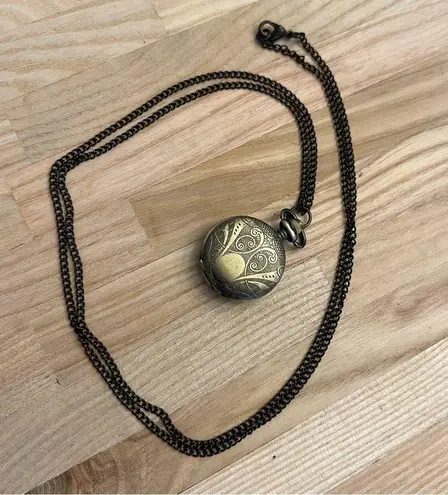 Small Body Gold Tone Pocket Watch and Link Chain Vintage Decorative Scroll Work