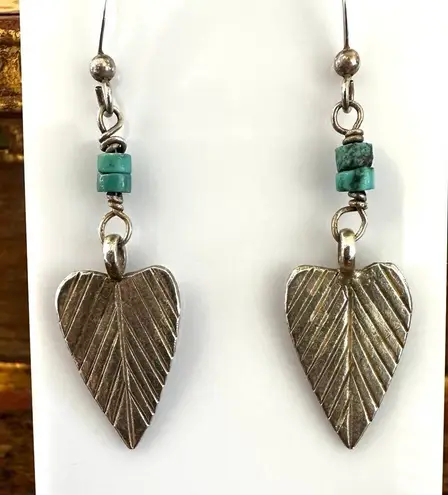 Sterling Silver Leaf & Turquoise Dangle Earrings
