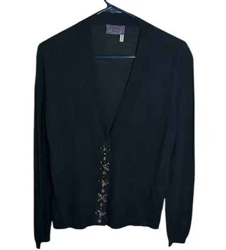 Lanvin thin Wool Black Cardigan with Crystal embellishments Size S