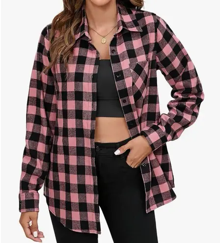 Women’s Flannel Shirt Size 2XL Blush Black Grey New Without Tags Pink